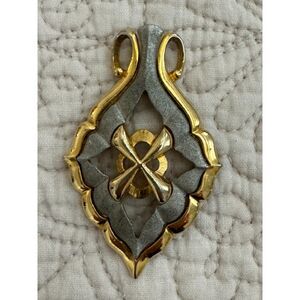 Vintage JJ (Jonette Jewelry) two-tone pendant, gothic, brutalist, heraldic.